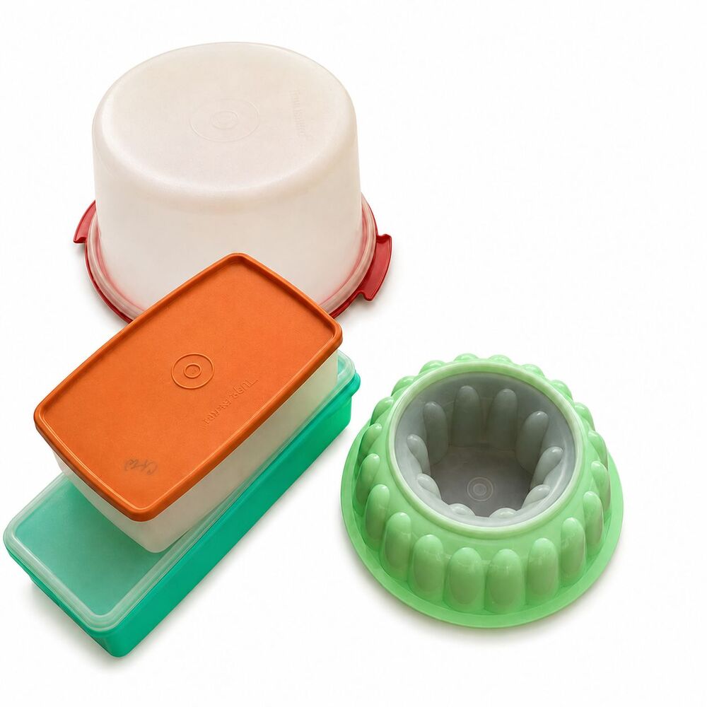 Vintage Tupperware Lot Cake Taker Jel N Serve Mold Storage Containers Retro